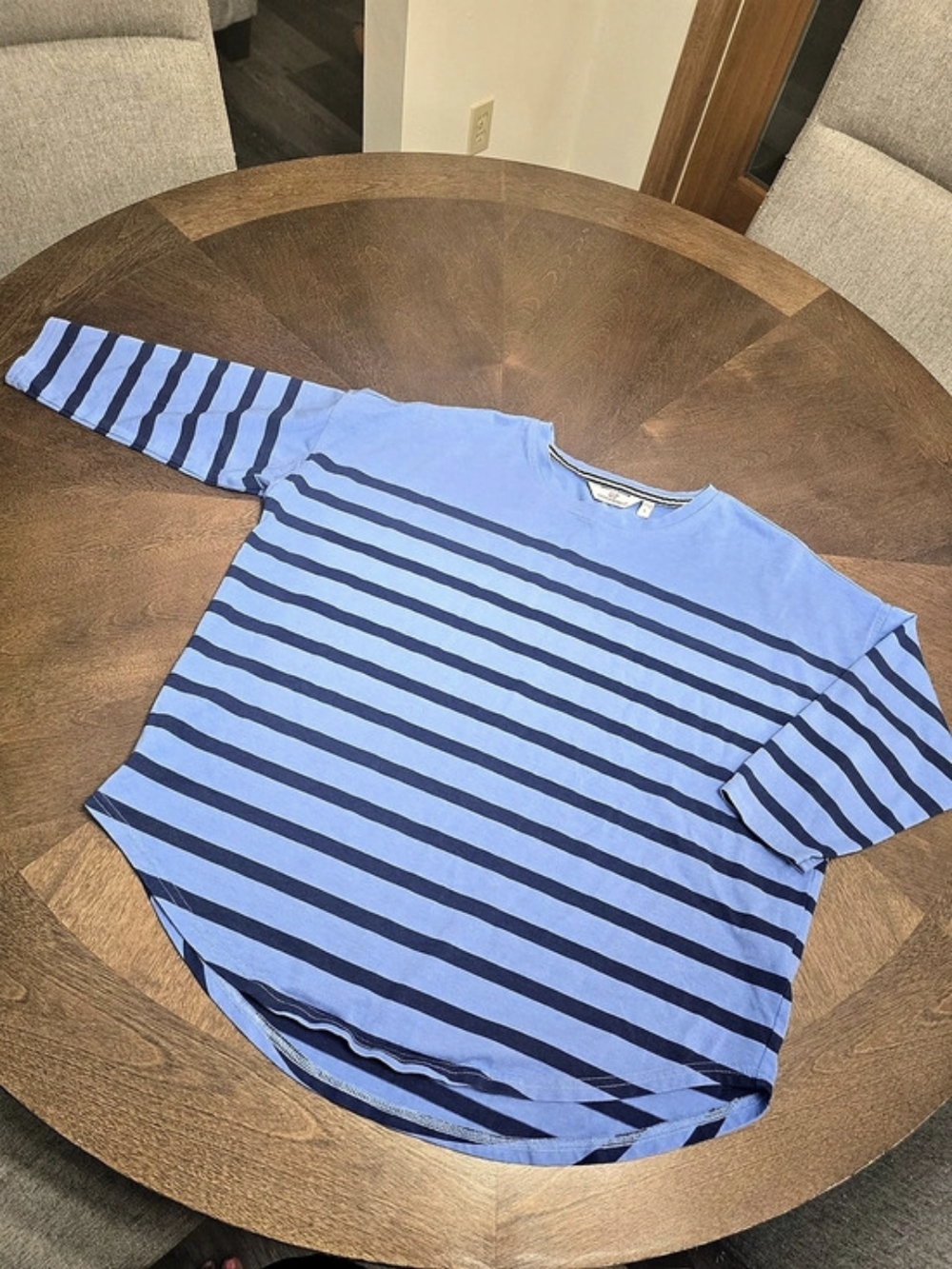 Vineyard Vines Blue Striped Drop Shoulder Boatneck Slouchy Top Size S Oversized